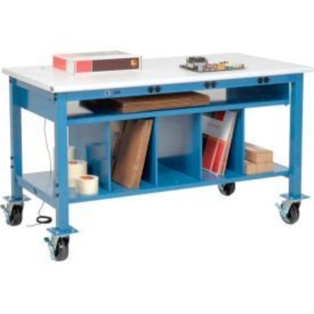 GLOBAL EQUIPMENT Mobile Packing Workbench W/Lower Shelf   Power, ESD Safety Edge, 60"W x 30"D 244213AB
